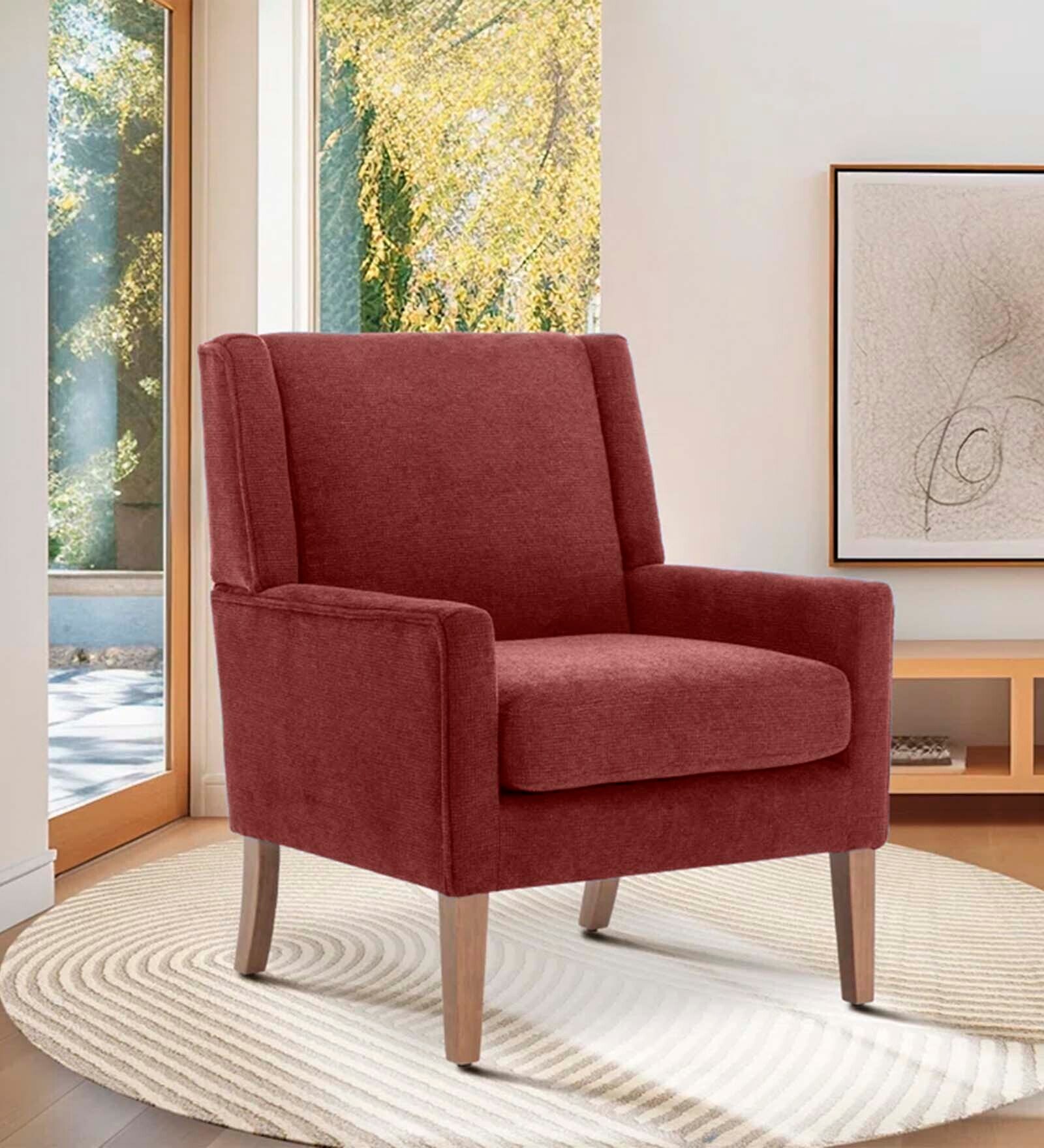 Leston Upholstered Fabric Arm Chair in Copper Colour
