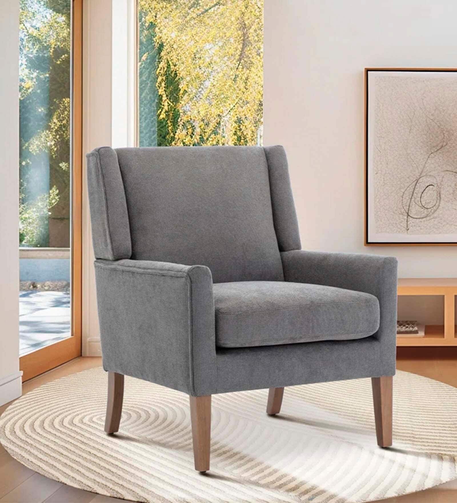 Leston Upholstered Fabric Arm Chair in Grey Colour