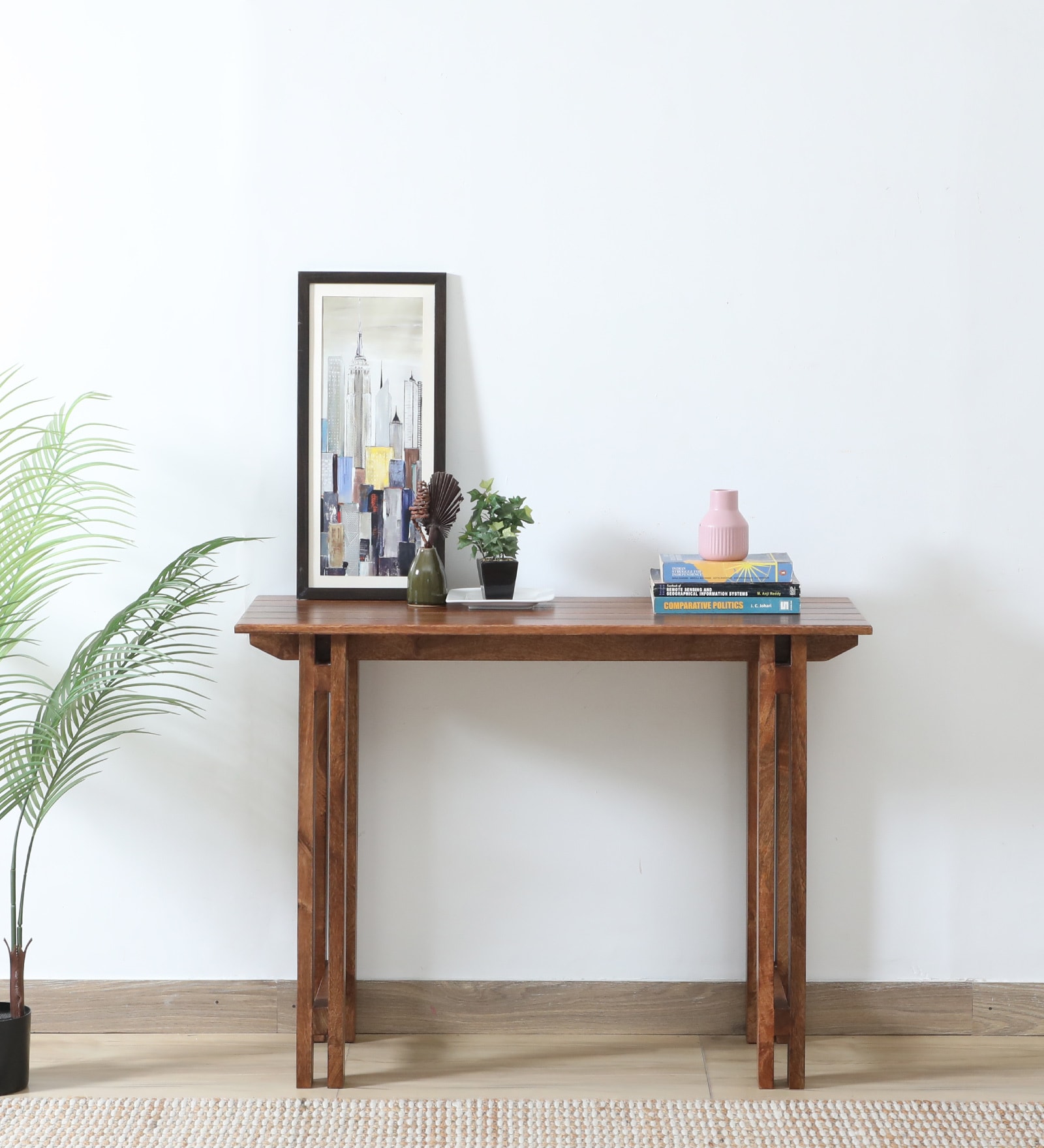 Lethbridge Mango Wood Console In Scratch Resistant Rustic Teak Finish