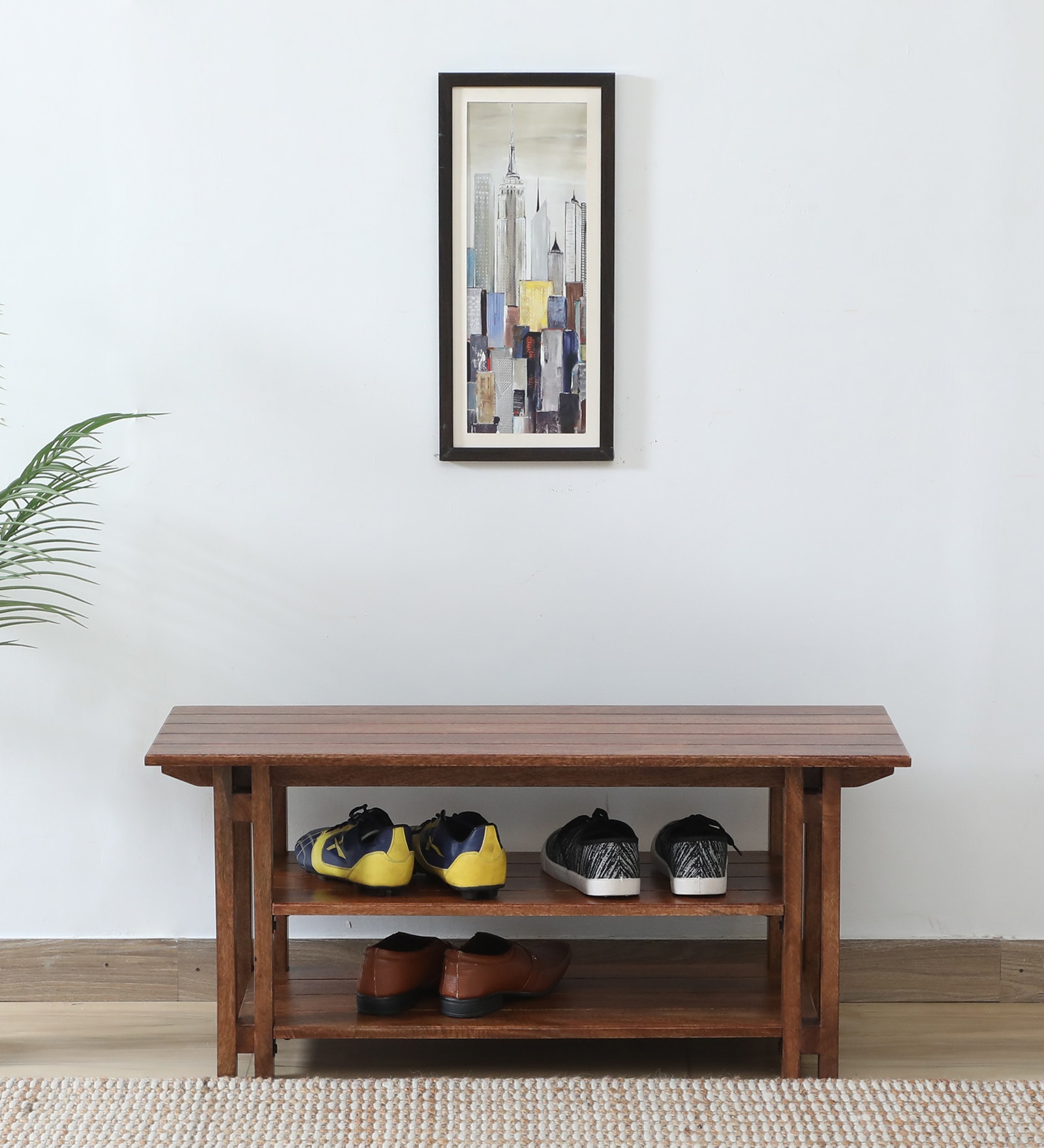 Lethbridge Mango Wood Shoe Bench In Scratch Resistant Rustic Teak Finish