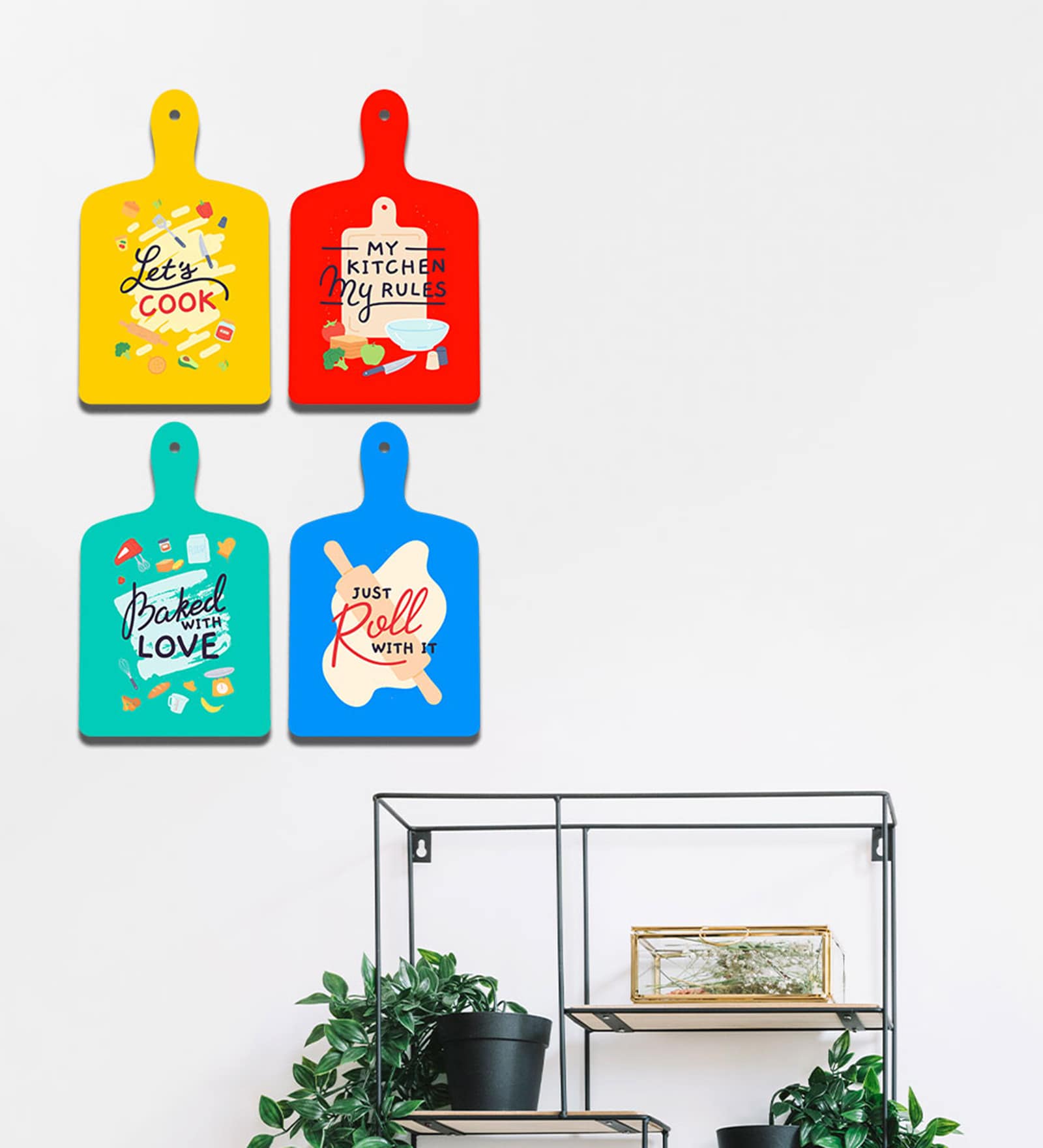 Set of 4 Lets Cook Kitchen Rules Wooden Wall Hanging