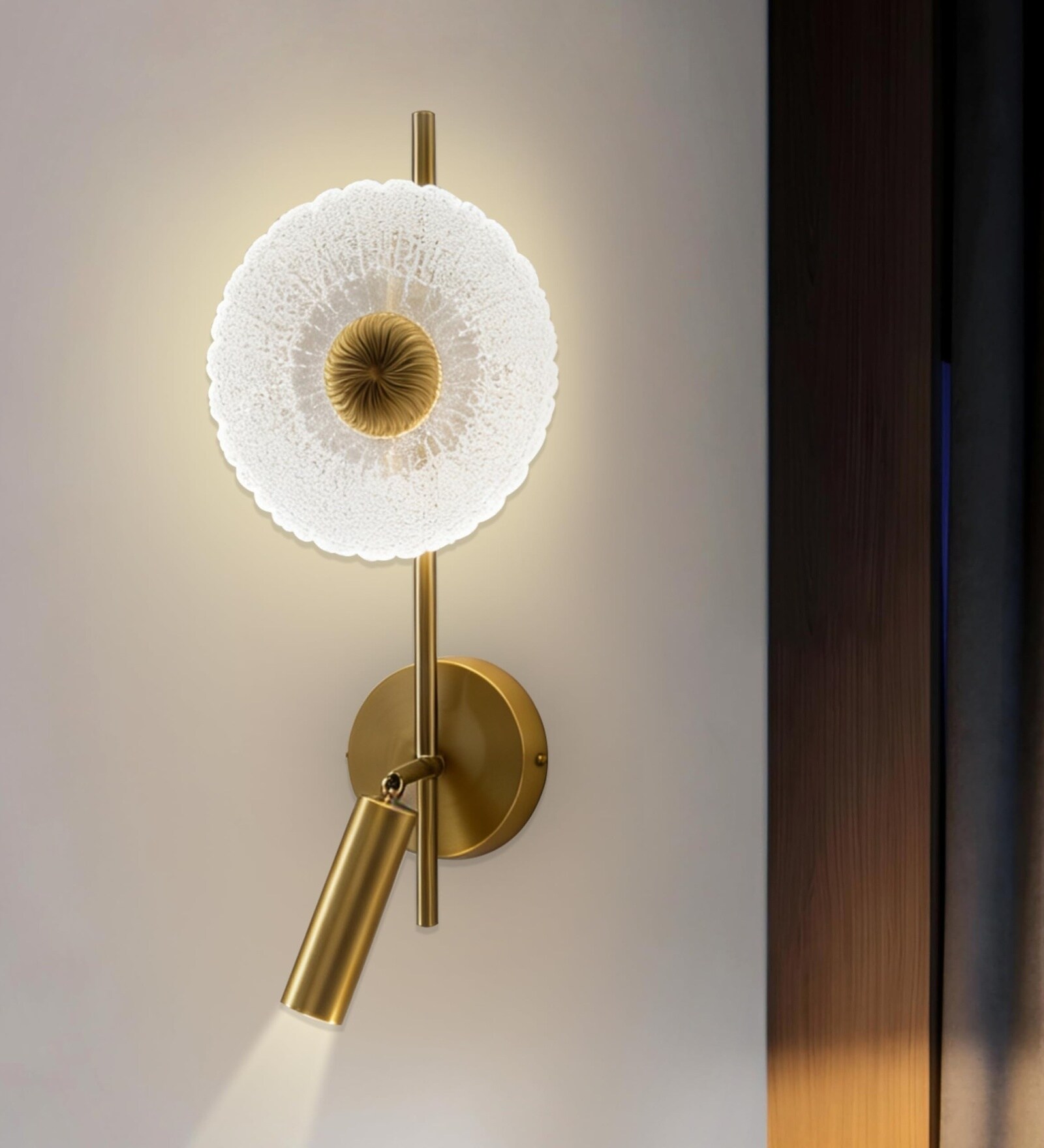 Lettura Modern Wall Sconce Light | Elegant Aluminium Finish with Textured Glass Shade | 3 Color Light Modes | Luxury Bedside Wall Lamp for Bedroom, Living Room | 1 Year Warranty