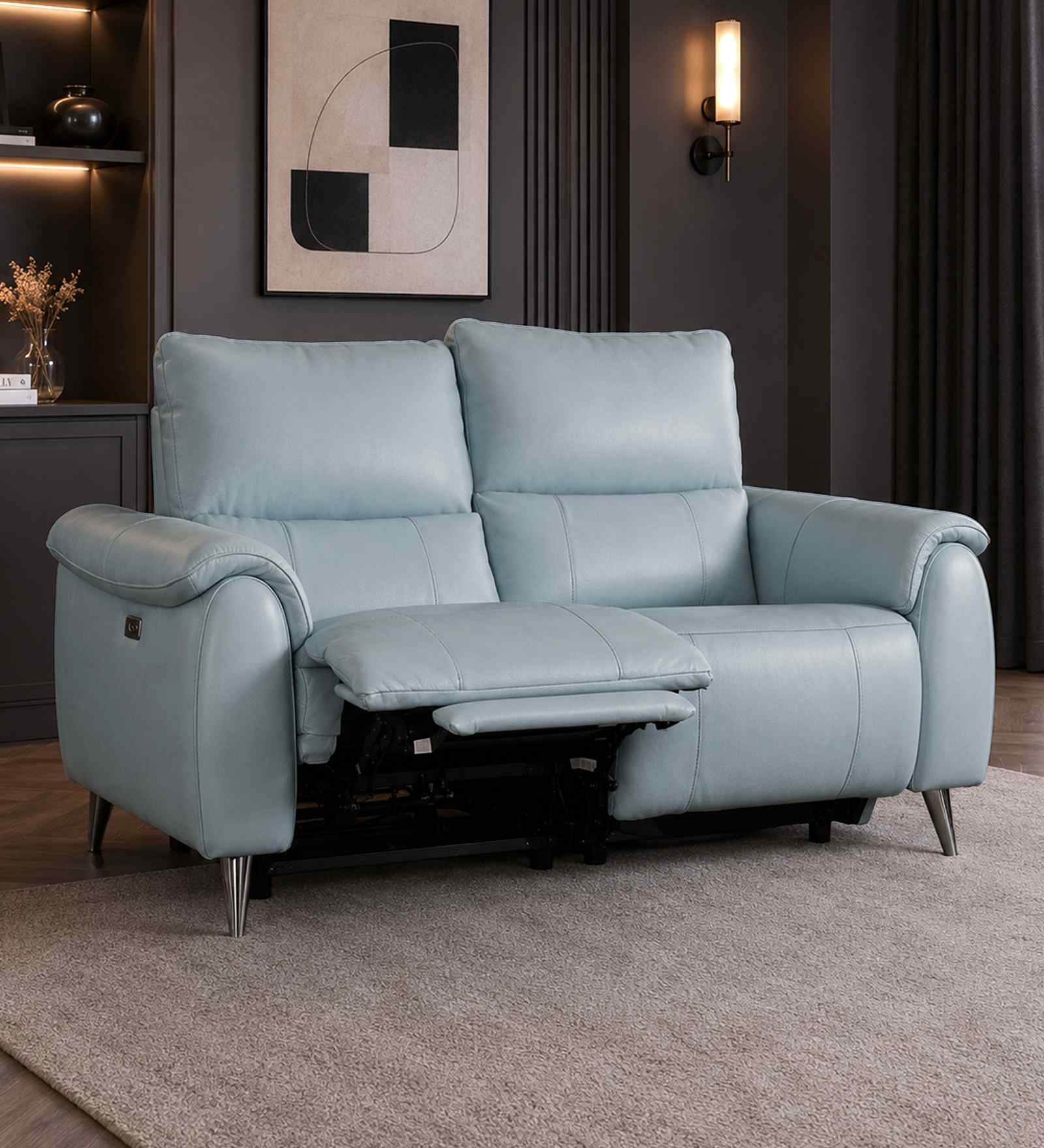 Levanto Motorised 2 Seater Recliner In Mist Blue Colour