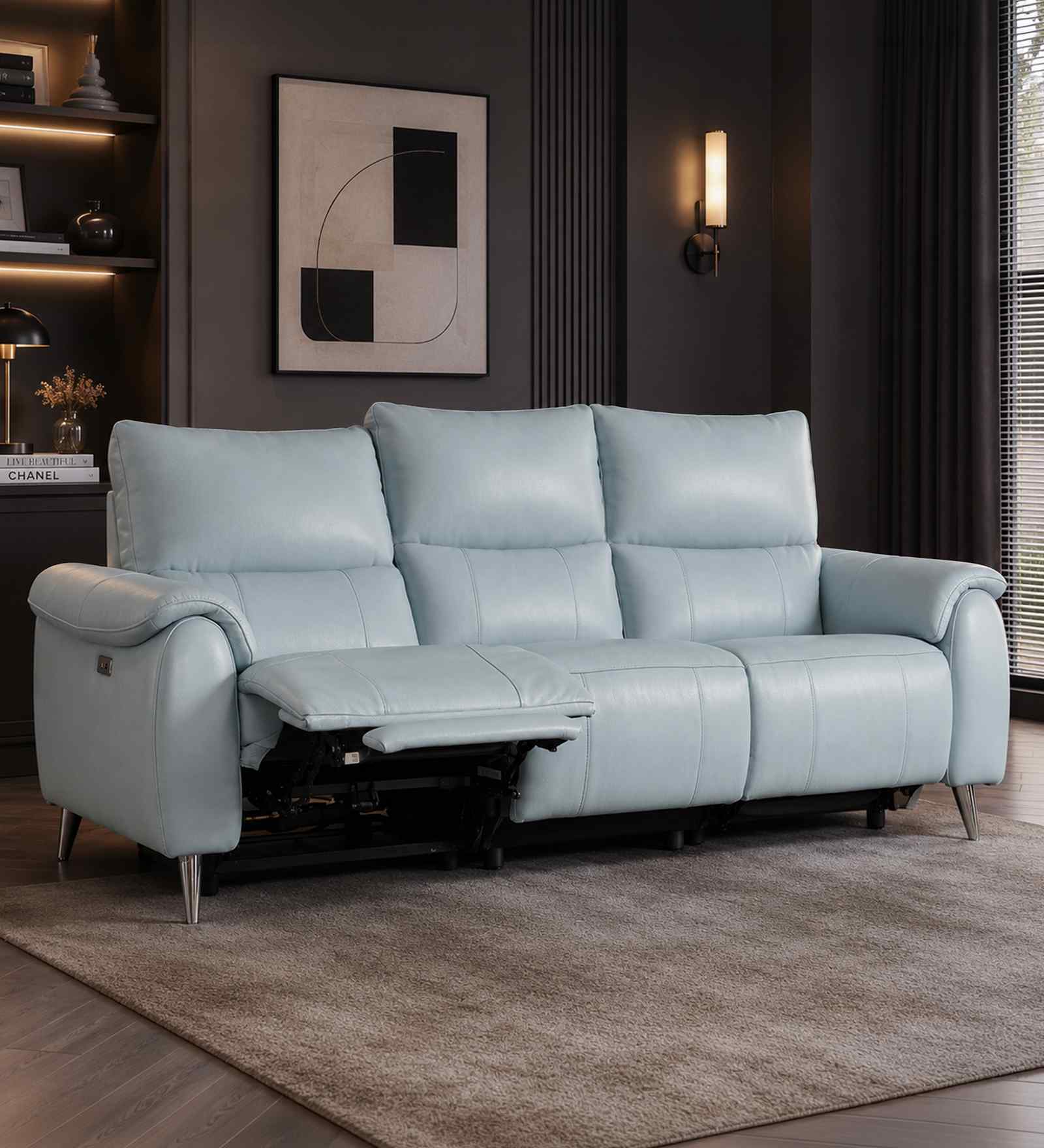 Levanto Motorised 3 Seater Recliner In Mist Blue Colour