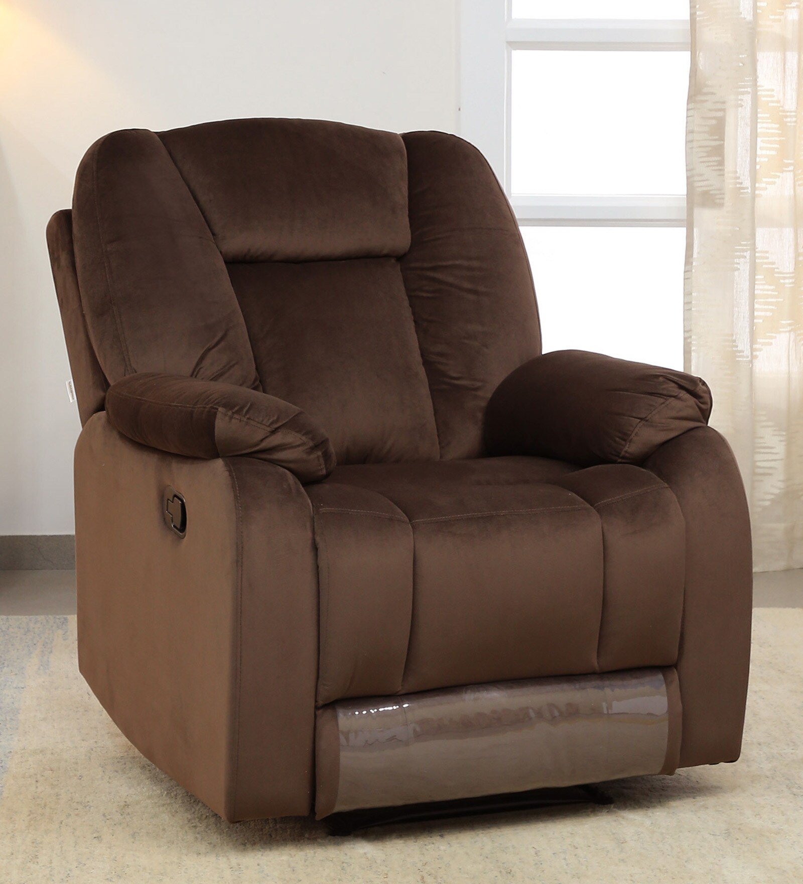 Levy Velvet Fabric 1 Seater Manual Recliner in Brown Colour
