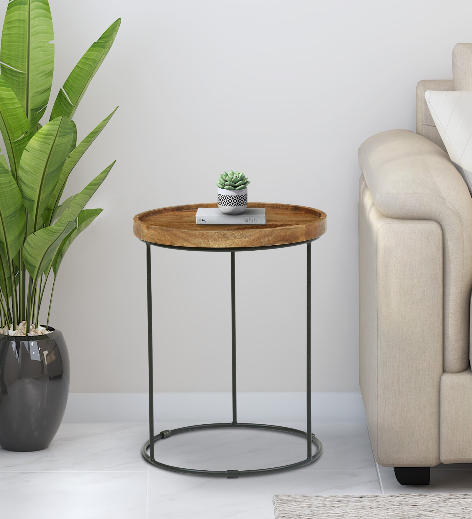 Lew Metal Round End Table In Black Colour