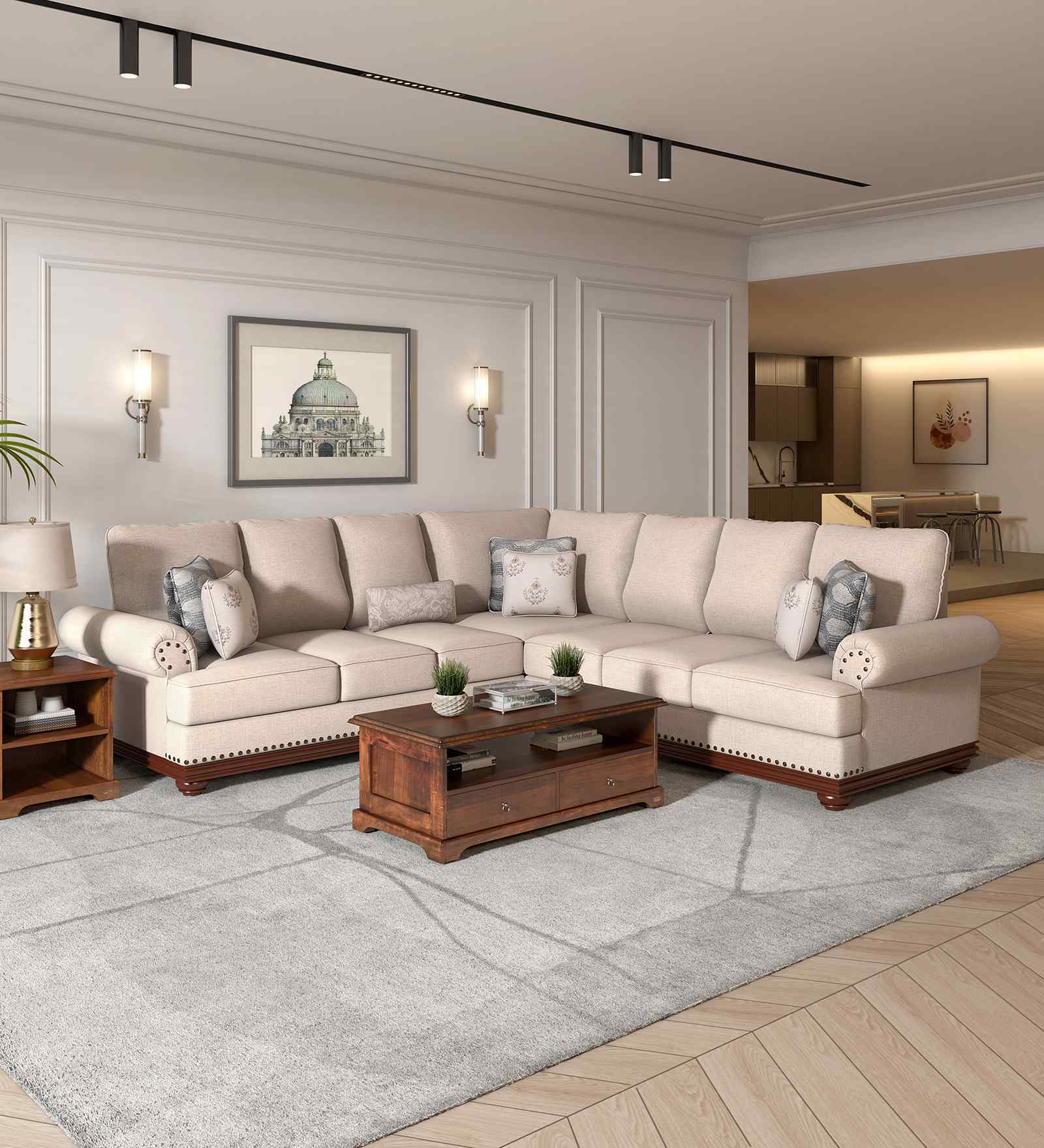 Lewis Corner L-Shape Sofa In Beige Color