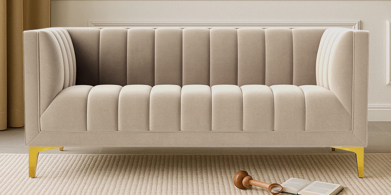 Lem Velvet 2 Seater Sofa in Cream Colour