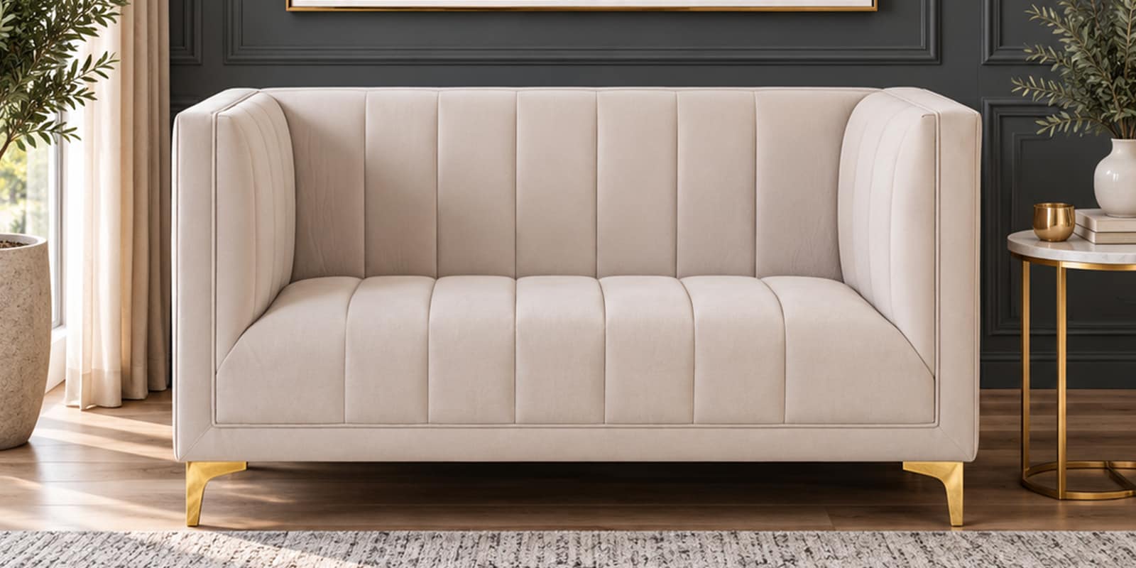 Lem Velvet 2 Seater Sofa In Cream Colour Lem Velvet 2 Seater Sofa In Cream Colour