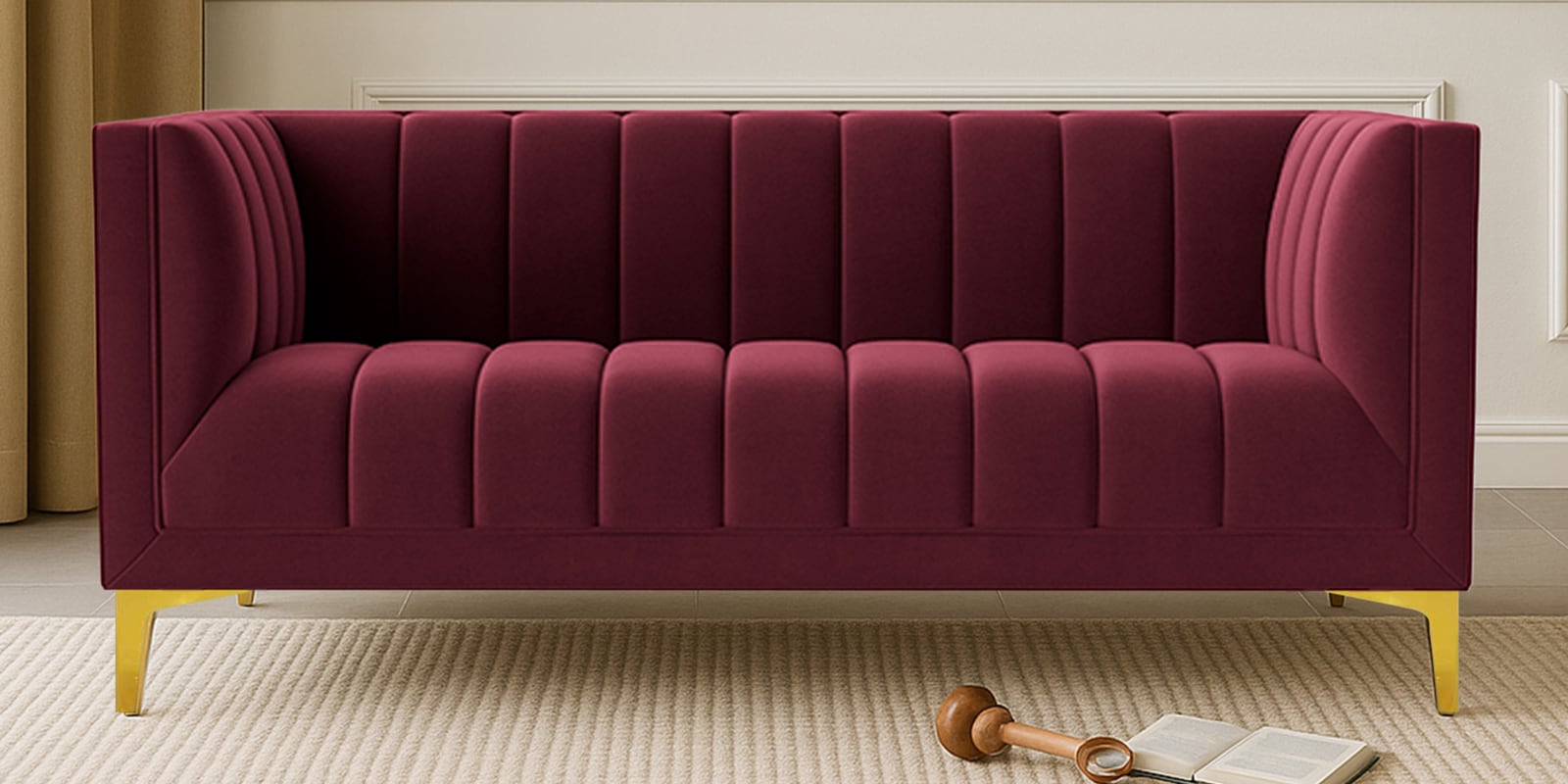 Lem Velvet 2 Seater Sofa in Maroon Colour