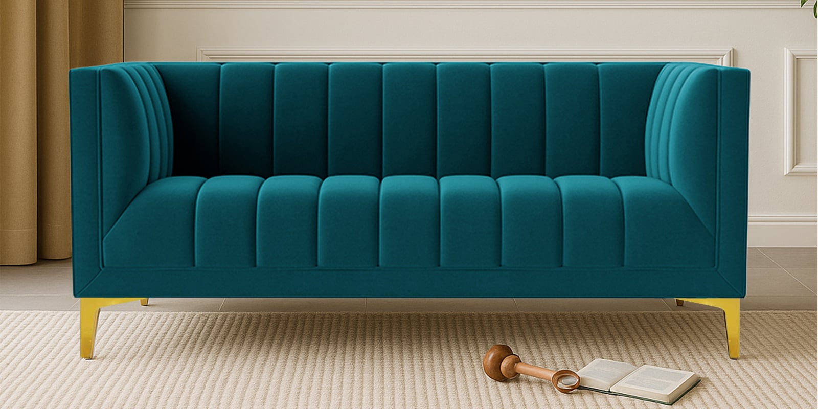 Lem Velvet 2 Seater Sofa in Teal Blue Colour