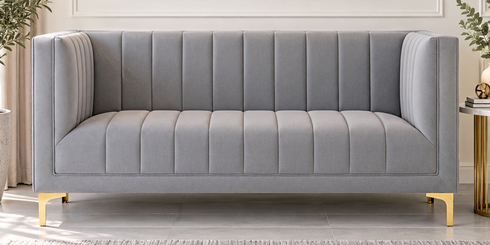 Lem Velvet 3 Seater Sofa In Grey Colour