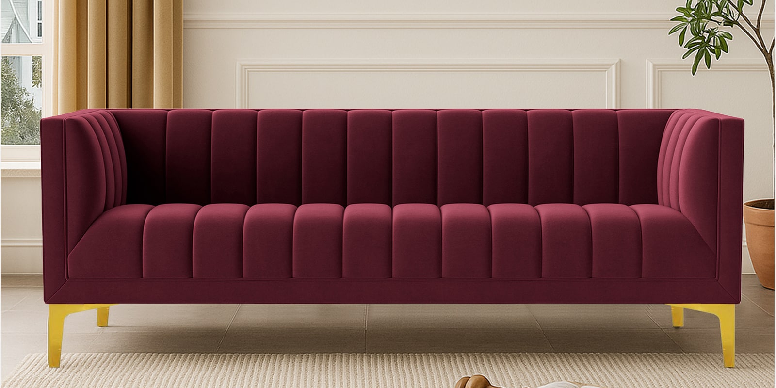 Lem Velvet 3 Seater Sofa in Maroon Colour