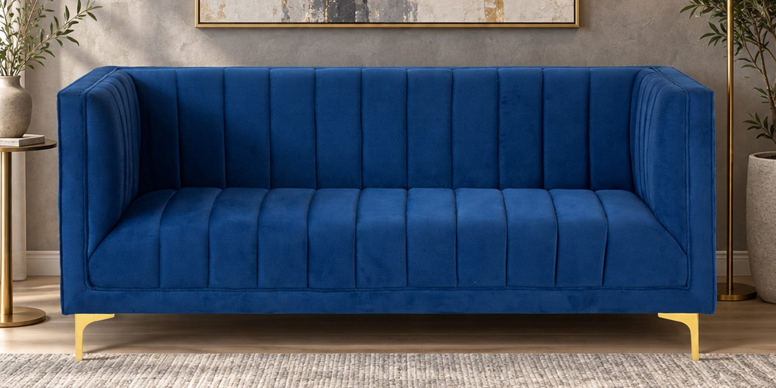 Lem Velvet 3 Seater Sofa in Navy Blue Colour
