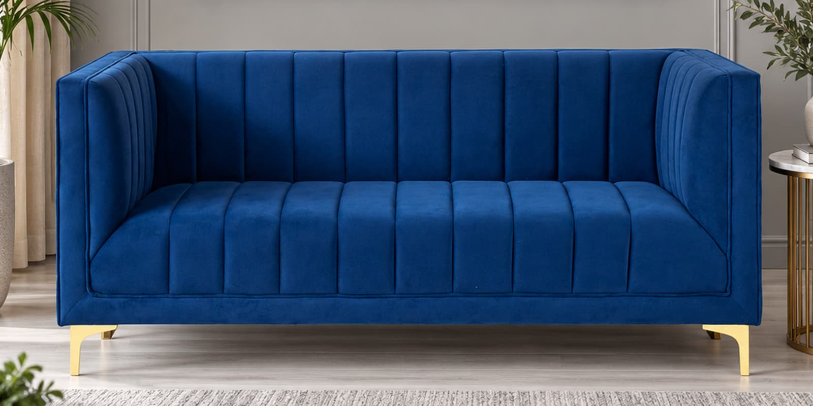 Lem Velvet 3 Seater Sofa In Navy Blue Colour