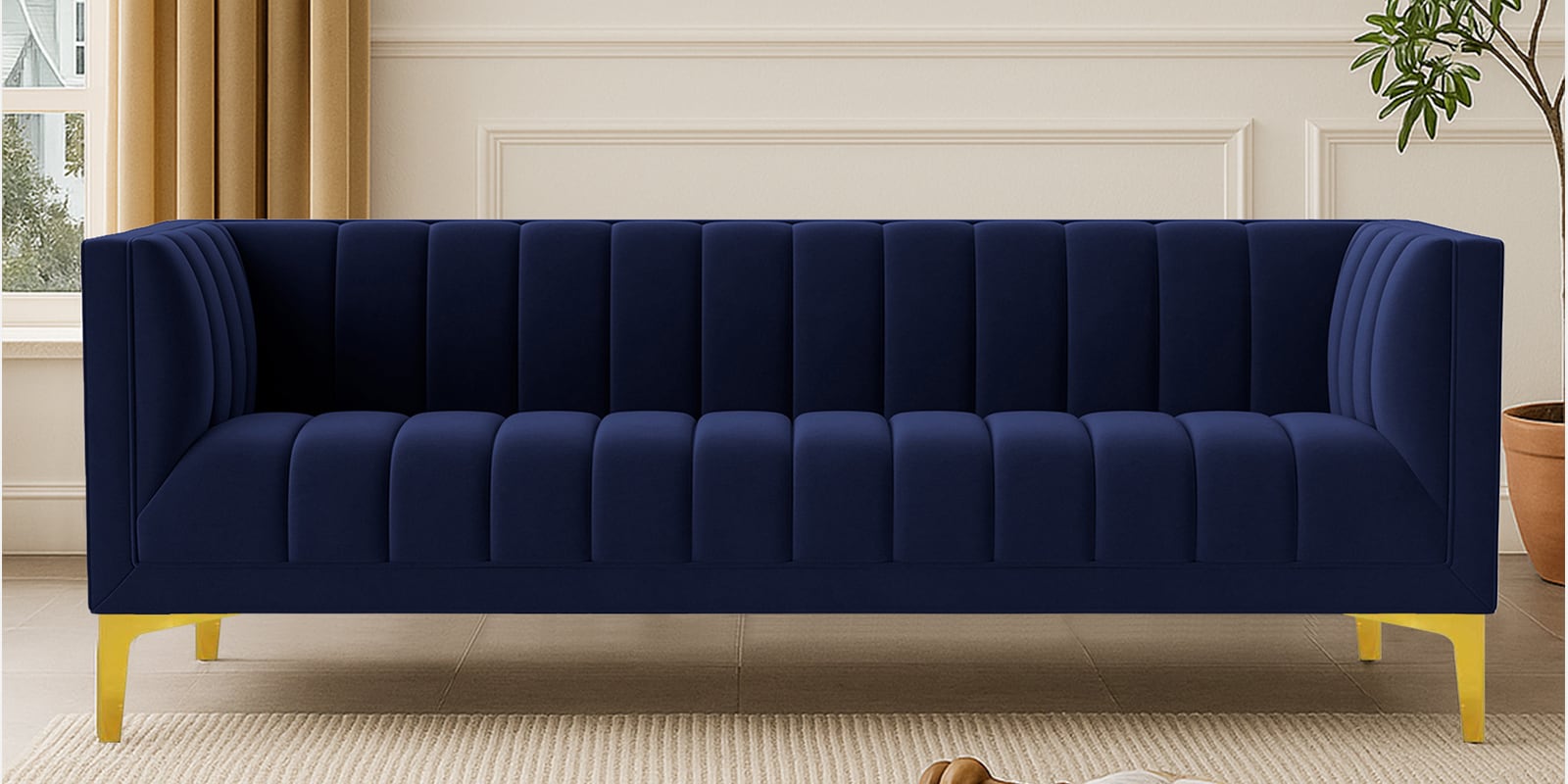 Lem Velvet 3 Seater Sofa in Navy Blue Colour