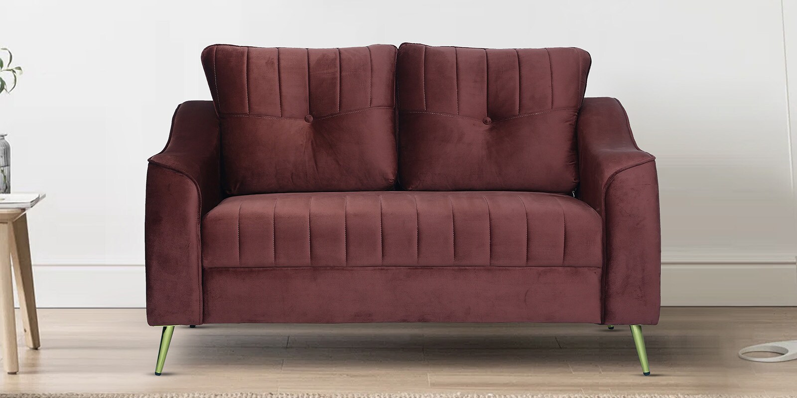 Leona Velvet 2 Seater Sofa in Wine Red Colour