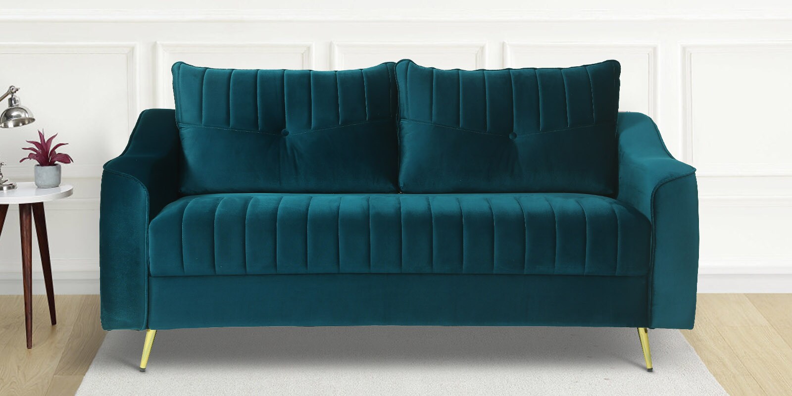 Leona Velvet 3 Seater Sofa in Teal Blue Colour Leona Velvet 3 Seater Sofa in Teal Blue Colour