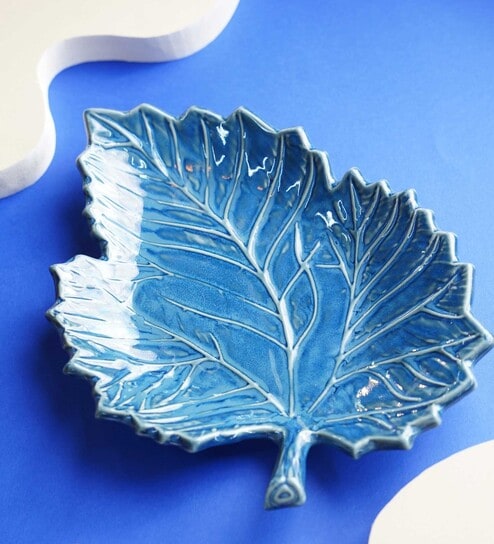 Leaf Blue Ceramic Appetizer Platter