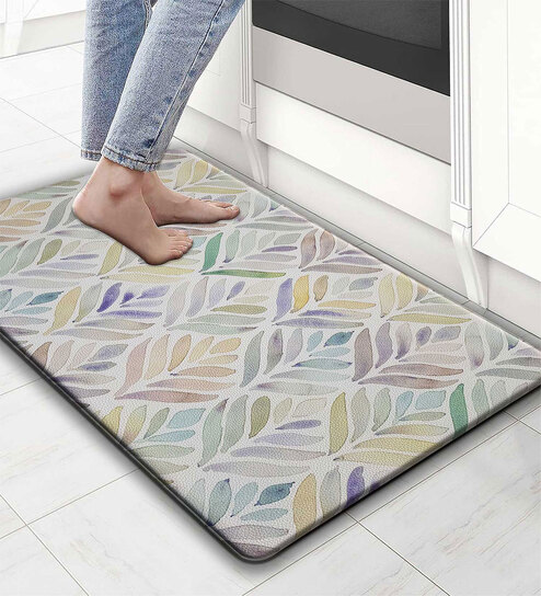 Leaf Geometric Microfibre 30x18 Inches Anti Skid Door Mat