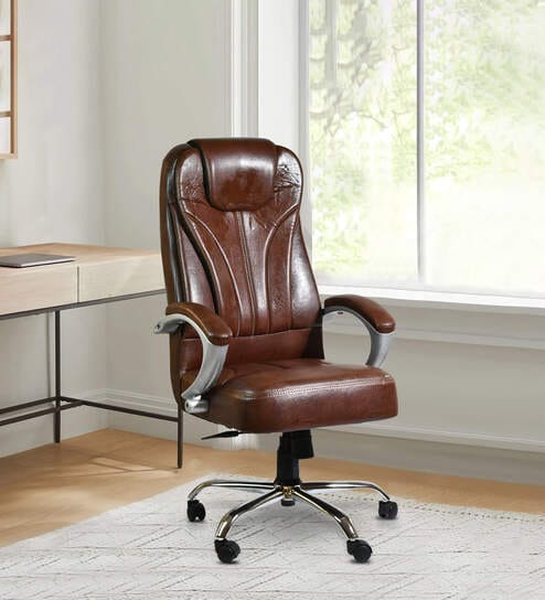 Leaf Leatherette Executive Chair in Brown Colour