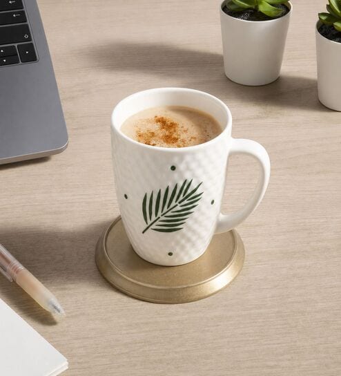 White Leaf Print Ceramic Coffee Mug 400ML