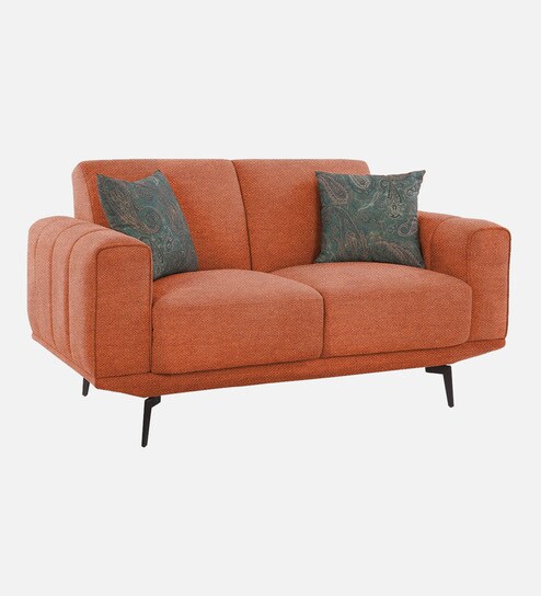 Lebanon Chenille Fabric 2 Seater Sofa In Orange Color