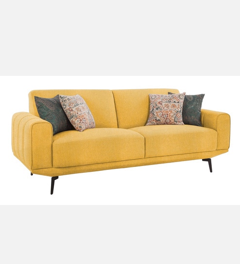 Lebanon Chenille Fabric 3 Seater Sofa In Camel Yellow Colour