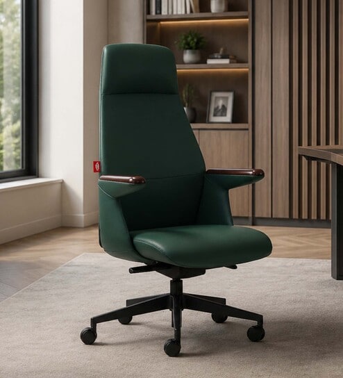Legacy Leatherette High Back  Green Colour Office Chair In Matte Finish