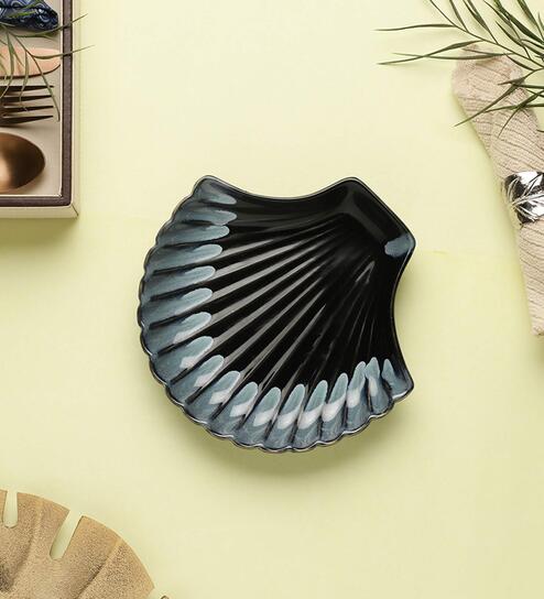 Leher Shelled Black 10 Inch Ceramic Appetizer Platter