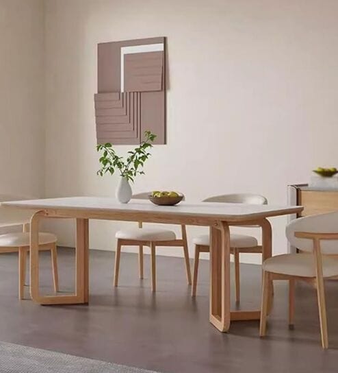 Leila Marble-Top Dining Table Set 6 Seater In Mango Wood Finish