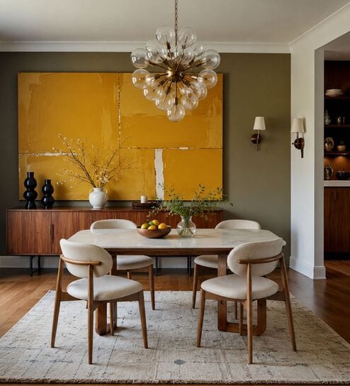 Leila Marble-Top Wooden 4 Seater Dining Table Set In Mango Wood Finish