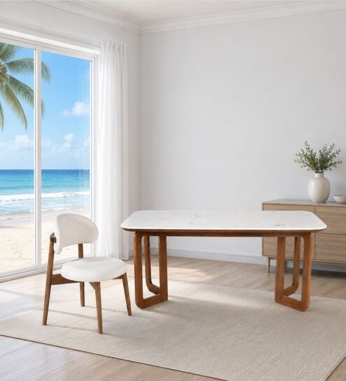 Leila Marble-Top Wooden 4 Seater Dining Table Set In Mango Wood Finish
