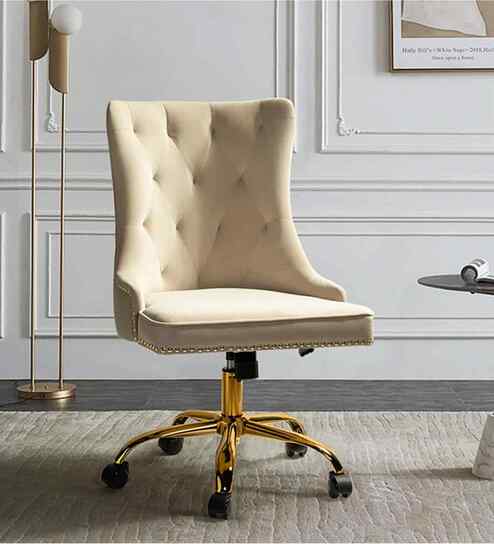 Leisel Velvet Fabric Executive Chair In Beige Colour