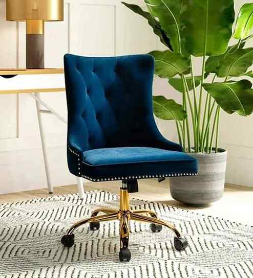 Leisel Velvet Fabric Executive Chair In Blue Colour