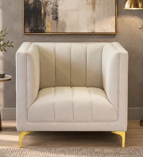 Lem Velvet 1 Seater Sofa in Cream Colour