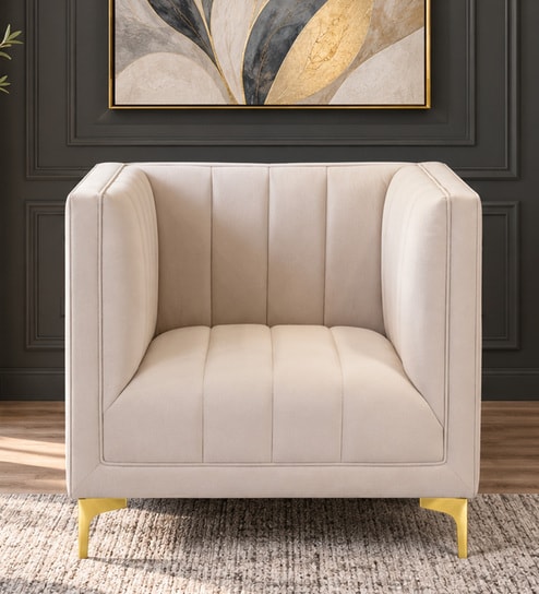 Lem Velvet 1 Seater Sofa In Cream Colour
