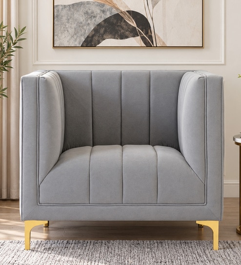 Lem Velvet 1 Seater Sofa In Grey Colour