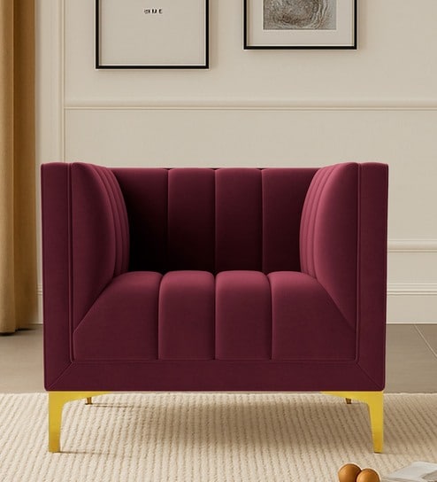 Lem Velvet 1 Seater Sofa in Maroon Colour