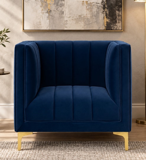 Lem Velvet 1 Seater Sofa in Navy Blue Colour