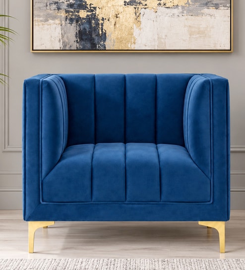 Lem Velvet 1 Seater Sofa In Navy Blue Colour