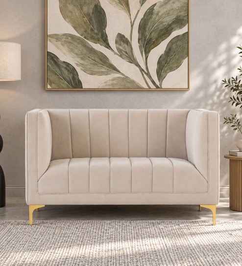 Lem Velvet 2 Seater Sofa in Cream Colour