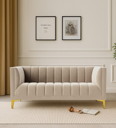 Lem Velvet 2 Seater Sofa in Cream Colour