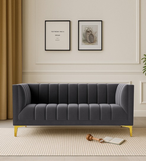 Lem Velvet 2 Seater Sofa in Dark Grey Colour