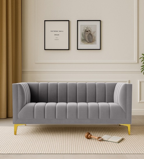 Lem Velvet 2 Seater Sofa in Grey Colour