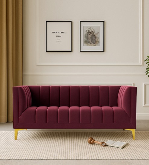 Lem Velvet 2 Seater Sofa in Maroon Colour