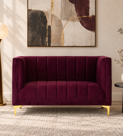 Lem Velvet 2 Seater Sofa In Maroon Colour