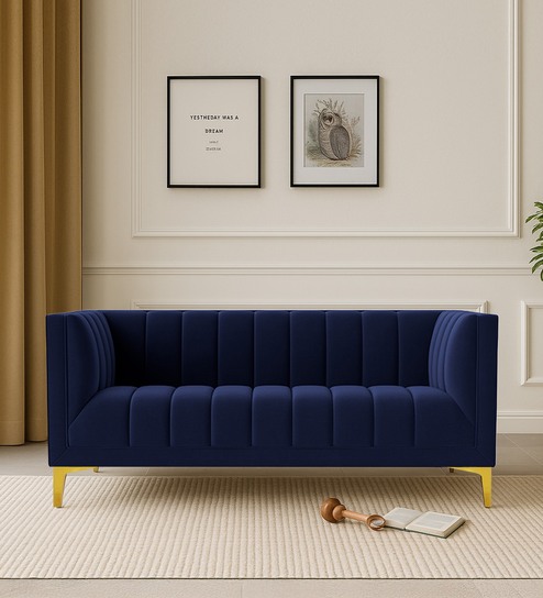 Lem Velvet 2 Seater Sofa in Navy Blue Colour