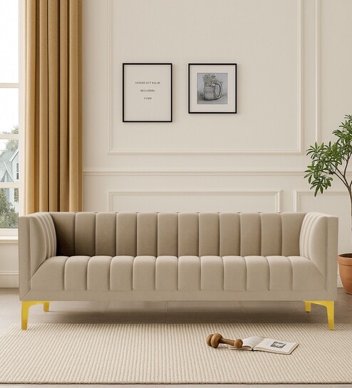 Lem Velvet 3 Seater Sofa in Cream Colour