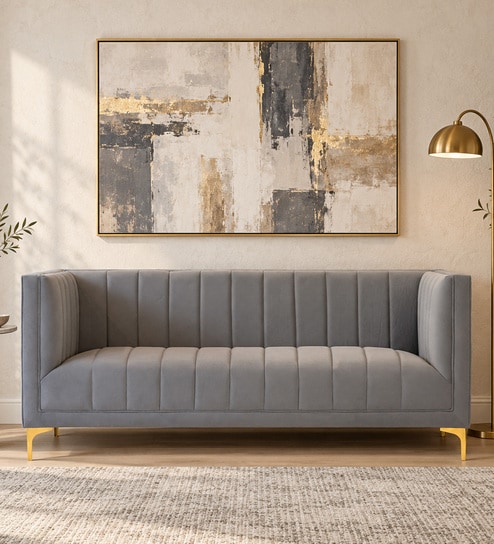 Lem Velvet 3 Seater Sofa in Grey Colour